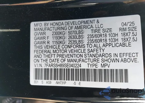 2025 Honda Cr-V Hybrid Sport-L z USA, uszkodzony, nr VIN 7FARS5H89SE040224